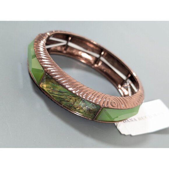 Dana Buchman Green Faux Abalone Copper Tone Bracelet 7" NEW - Picture 2 of 7